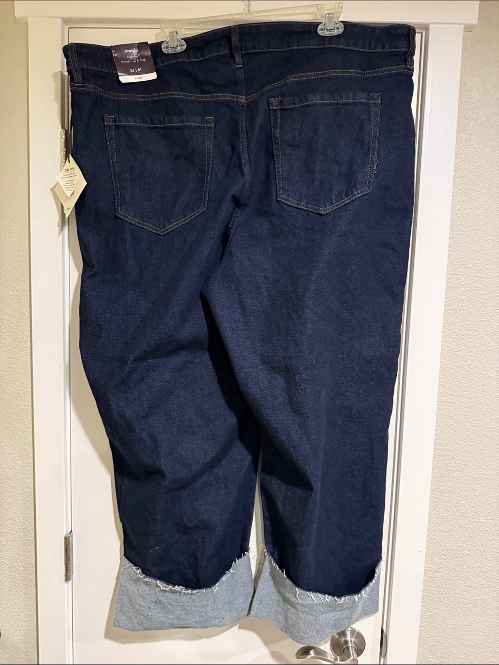 Button-Fly Dark Indigo Denim Jeans with Cuffed Hem - Picture 4 of 11
